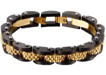 Men 11mm Stainless Steel Luxury Bangle Bracelet (Black-Gold)