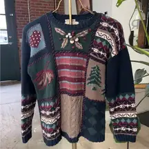 Vtg 90s Christopher And Banks Fall Patchwork Sweater - Medium