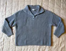 Blue Quarter Button V Neck Chunky Knit Sweater Fisherman Nautical Preppy - Med