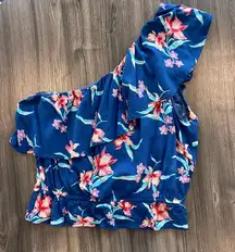 American Eagle Outfitters Floral One-Shoulder Top - Blue and Pink