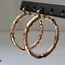Textured Hollow Tube Hoop Earrings Gold Filled