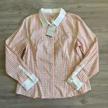 Tommy Hilfiger Shirt Womens Large Orange Check Long Sleeve Collared Button Up