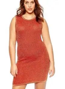 ASOS Curve Burnt Orange Gold Metallic Knit Dress 20 sleeveless bodycon NWT