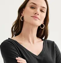 🔥Deep V-Neck Front & Back Black 3/4 Sleeve T-Shirt Top🔥 ~small