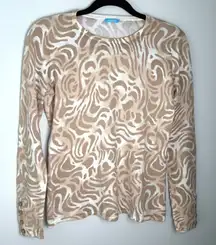 J. Mclaughlin Sweater Cotton Blend Button Sleeve Light Brown Animal Print Sz S C