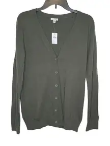 Gap Women's Cardigan Sweater Cotton Button Up Relaxed Fit Cozy Green Medium NWT