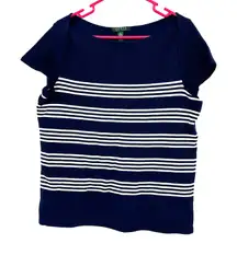 Lauren Ralph Lauren Size Medium Shirt Navy & White Stripped Basic Everyday Top‎