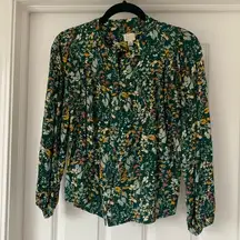 A New Day Green Floral Button Blouse