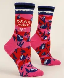 NWT from Blue Q - DEAR WINE, YES. Pink Women’s Crew Socks, Great Gift! 🎁