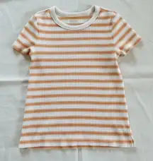 Old Navy Slim Orange Pink Striped Ribbed T-Shirt Womens Small
