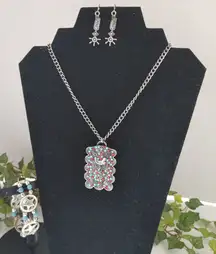 Western Cowgirl Saddle Pendant Necklace Spur Earrings Star Bracelet Set