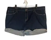 Ava & Viv Blue Dark Wash Cuffed Midi Cotton Blend Midi Denim Shorts Women Sz 18W