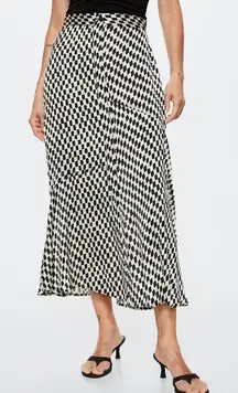 MANGO WOMENS BLACK WHITE PRINT MIDI SKIRT BUTTON UP SMALL