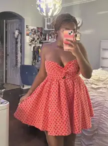 Red and white embroidered Altard State mini dress