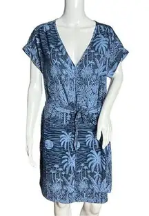 H&M Desmond & Dempsey X  Dress Womens XS Blue Tropical Linen Blend Preppy Coastal