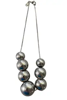 Women's Pewter Tone Round Metal Bead Rope Corded Chain Necklace