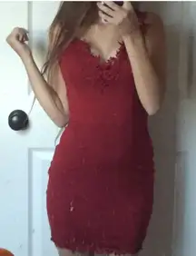 Red Bodycon Dress with lace accent