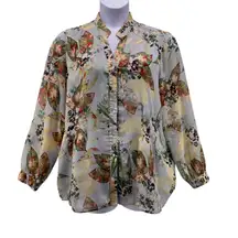 Coldwater Creek Womens Button Up Top Size 1X Fall Florals Career Work Relaxed