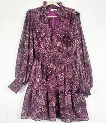 Avara Floral Dress Size XL Lurex Metallic Ruffle Tie Neck Tiered Boho Cottage