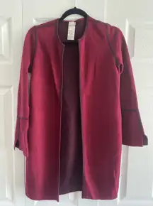 Chico's 0 Women's Small Red Open Long Line Sweater Old Money Knit Burgundy Easy