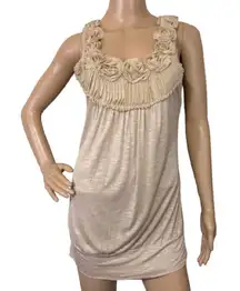 HIP Y2K 00s Beige Rosette Rouched Sleeveless Top Size S