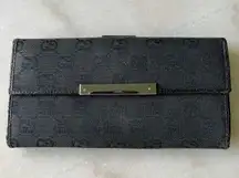 Gucci Black Canvas GG Logo Long Wallet Coin Purse w/ Card Case