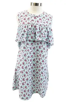 NEW Joe Boxer Juniors Floral Mini Dress Ruffle Mint Floral Cold Shoulder Size L