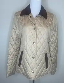 Tan Quilted Jacket Brown Corduroy Collar Sz Small Town & Country Preppy