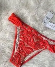 PILYQ Lace Teeny Bikini Bottoms Red Tomato NWT