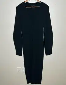 Theory 100% merino wool long button front cardigan sweater black medium