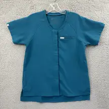 Figs‎ Tela Scrub Top Button Down Short Sleeve Pacific Blue Women's XS