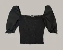 Reformation Clementine Smocked Puff Sleeve Blouse – Size M – Black – 100% Linen