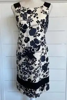 Maggy London off white and black casual floral sheath dress sz 8