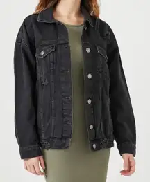 Women's Pull&Bear Black Distressed Jean Jacket Size Large Trucker Boyfriend