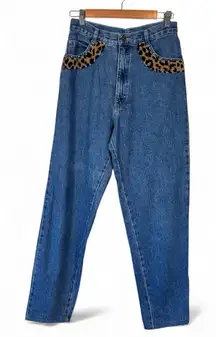 Vintage Y2K Crazy Larry Blue Mom Jeans Womens 10 Animal Print Detail Fall Denim