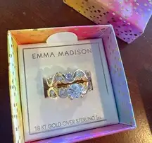 Emma Madison 18kt gold over sterling silver Wave diamonds Double Ring Sz 6.75