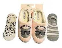 Spoiled Angel House Slippers & Socks Set Womens Size M 7/8 Pink Pawsome Slides