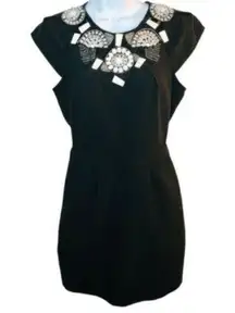 bebe LBD Cocktail Dress Beaded Rhinestone Chest Mini Black XXS