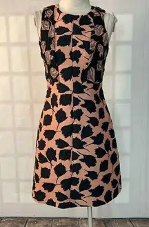 Ann Taylor pink navy floral jacquard sleeveless A-line party dress size 4