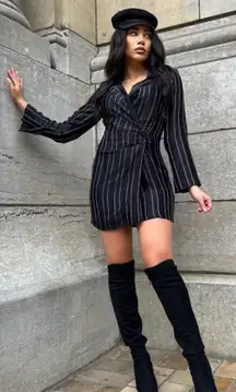 ZARA Black White Striped Blazer Mini Dress