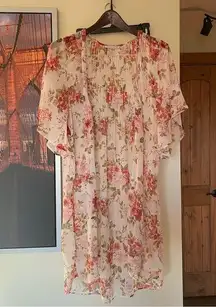 American Eagle Sheer Chiffon Floral Short Sleeve Kimono Coverup Cropped Duster M