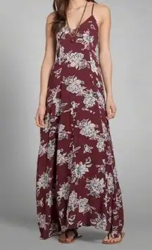 Abercrombie & Fitch Long Maxi Floral Dress Dark Red Wine Burgundy Small