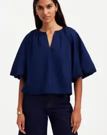Madewell Bubble-Sleeve Top in Poplin in Deep Cobalt Size 14