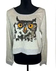 EXPRESS NWT  SEQUIN OWL CROPPED SWEATER WOMENS SIZE LARGE *Super Cute Boho Theme