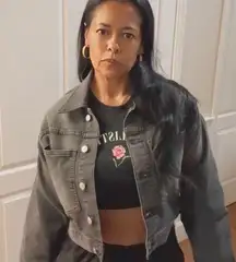 Michael Kors Grey Crop Denim Jacket Size M New