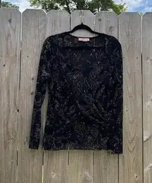 Bandolino Shirt Womens 1XL Black‎ Fairy Light Grunge Mesh Long Sleeve