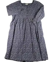 Lanz of Salzburg Women Blue Floral Button Front Midi Dress Prairie Cottagecore