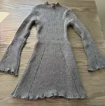 Ribbed knit mini dress with flared sleeves and frilled hem 🍂 cozy fall style