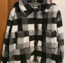 Warm And Cozy Lifestyle By  Fluffy Plaid Jacket With Buttons And Pockets On Front Near Chest Area