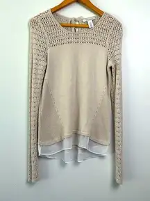 WHBM| Oatmeal Colored Back Tie Sweater sz S